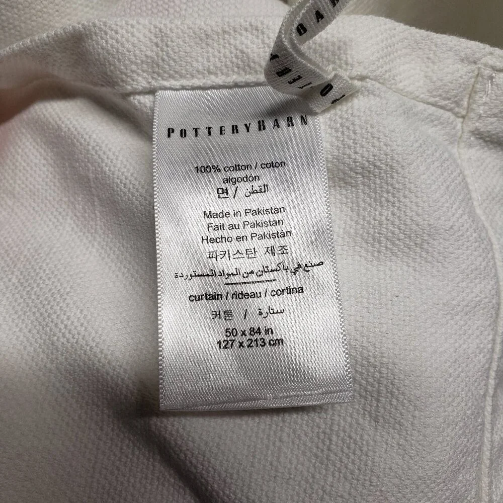 Pair of Pottery Barn White Cotton Woven Canvas Curtains 49.5